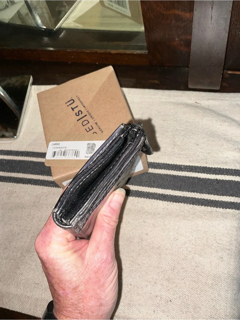 NWT Bed Stu Carrie Leather Black Die Dyed DD Wallet W/ Box Retail $100
